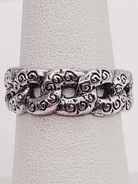 925 Sterling Silver Scroll Link Design Ring